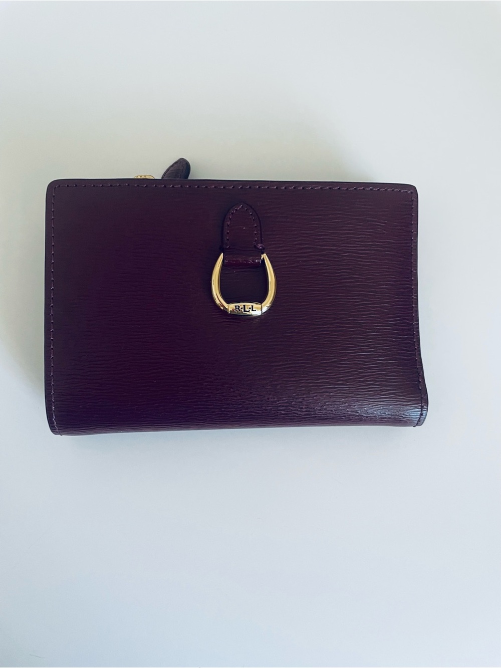 Ralph Lauren Wine Leather Wallet with Gold Hardware